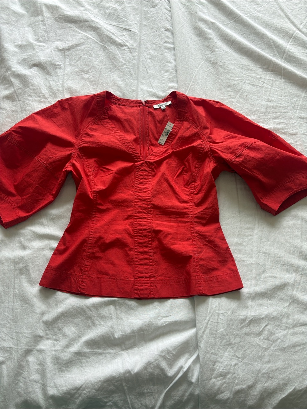 Madewell Red V-Neck Puff Sleeve Blouse